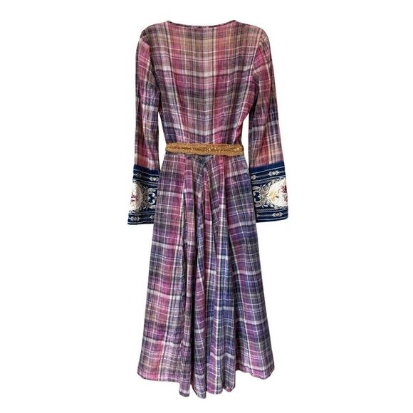 Aratta Silent Journey Boho Plaid Purple Pink Wrap Dress Size XS - Picture 6 of 12